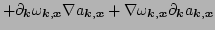 $\displaystyle + \partial_{\vec k}\omega_{\vec k,\vec x}\nabla a_{\vec k,\vec x} 
 + \nabla \omega_{\vec k,\vec x} \partial_{\vec k} a_{\vec k,\vec x}$