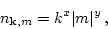 \begin{displaymath}
n_{{\bf k},m}= k^x \vert m\vert^y \, ,
\end{displaymath}