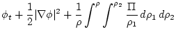 $\displaystyle \phi_t + \frac{1}{2} \vert\nabla \phi\vert^2 + \frac{1}{\rho}
\int^{\rho}\int^{\rho_2} \frac{\Pi}{\rho_1} \, d\rho_1 \, d\rho_2$