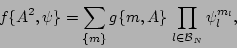 \begin{displaymath}f\{A^2,\psi \} = \sum_{\{ m \} } g\{m, A\}
\, \prod_{l \in {\cal B}_N } \psi_l^{m_l},
\end{displaymath}