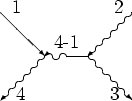 \begin{picture}(36,30)(0,10)
\multiput(13,12)(4,0){2}{\oval(2,1.6)[t]}
\multiput...
...4){1}
\put(31,24){2}
\put(30,0){3}
\put(18,16){\makebox(0,0){4-1}}
\end{picture}