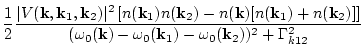 $\displaystyle \frac{1}{2}\frac{\vert V({\bf k},{\bf k}_1,{\bf k}_2)\vert^2
\lef...
...{(\omega_0({\bf k})-\omega_0({\bf k}_1)-\omega_0({\bf k}_2))^2
+\Gamma^2_{k12}}$