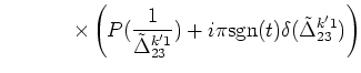$\displaystyle           \times
\left(P(\frac{1}{\tilde\Delta^{k'1}_{23}})+
i \pi {\rm {sgn}}(t)\delta ( \tilde\Delta^{k'1}_{23})\right)$