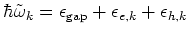 $\hbar\tilde\omega _k=\epsilon _{\rm gap}+\epsilon _{e,k}+\epsilon _{h,k}$