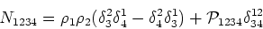 \begin{displaymath}
N_{1234}= \rho _1 \rho _2 (\delta^{2}_{3}\delta^{1}_{4}-
\delta^{2}_{4}\delta^{1}_{3})+{{\cal{P}}}_{1234}\delta ^{12}_{34}
\end{displaymath}